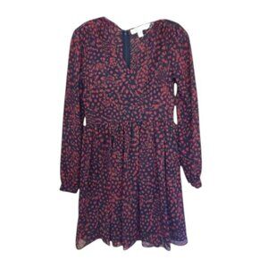 Michael Kors Smocked Red and Black Patterned Long Sleeve Dress Size 2